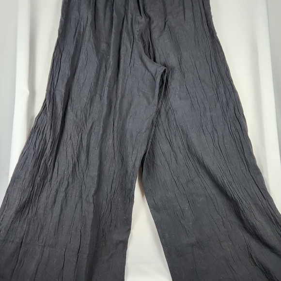 Women's Black Button Slit Wide Leg Pants With Pocket. 100% Cotton. Free Size - Picture 6 of 9